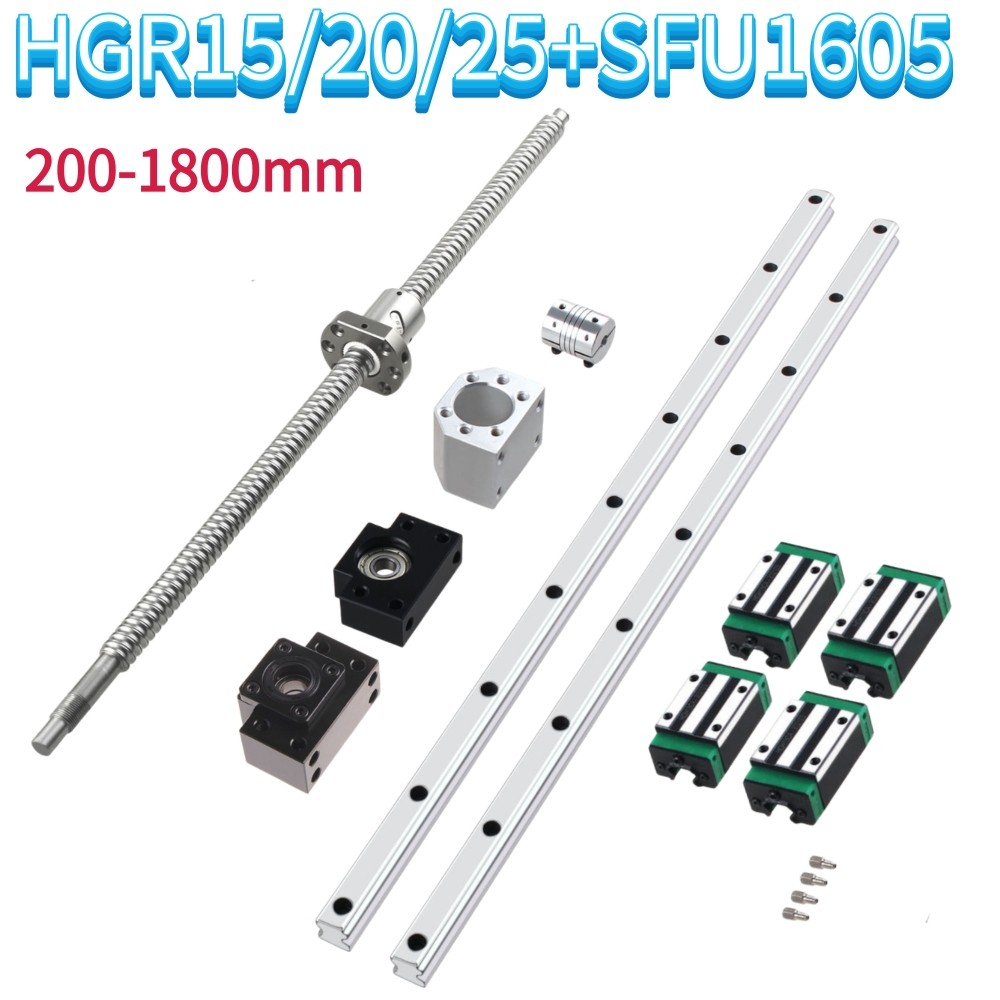 Juego de husillo de bola HGR20/15/25 guía lineal linear Rail 200-1800 mm + SFU1605