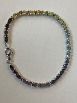 Multi Color Turmalin Edelstein 925  Sterling Silber Bunt Tennis Armband