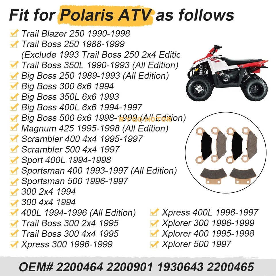 Pastillas de freno delanteras y traseras para Polaris Big Boss 250 300 350L 400L 500 4x6 6x6 89-99 Foto 3 de 4