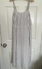 Gap Women’s Gray & White Stripped A Line Maxi Spaghetti Strapped Dress - Size M