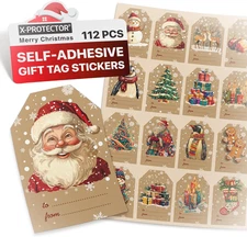 Christmas Gift Tags 112 PCS - 3X2 in Christmas Wrapping Paper Name Tags - 5 Shee