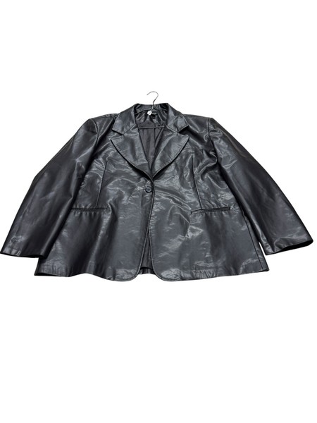 Pretty Little Thing Womens BIG Size 28 Black Leather Look Jacket Good Condition