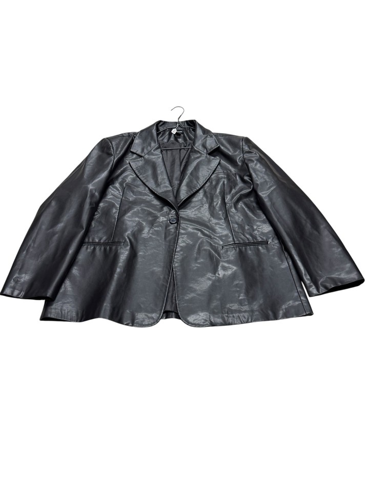 Pretty Little Thing Womens BIG Size 28 Black Leather Look Jacket Good Condition