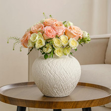 Round Ceramic Flower Vase, 7.5 Inch Rustic Vase Decorative Textured Vases for Ho