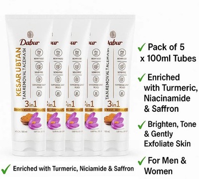Dabur Kesar Ubtan Face Wash 100ml x 5 | Tan Dark Spot Cleanser | Herbal Glow