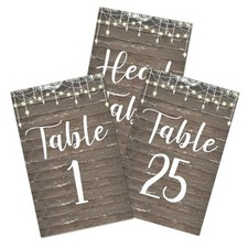 Zonon 26 Pcs Wedding Table Numbers Rustic Wood 1-25 with Head Table Lights