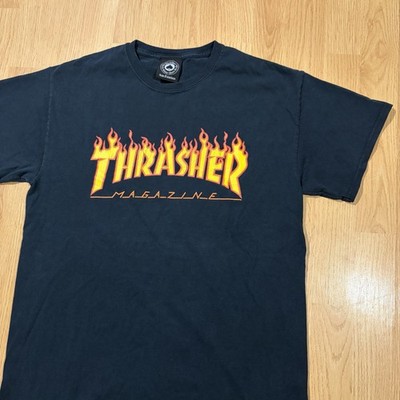 Thrasher Magazine Shirt Mens Medium T-Shirt Black Flame Logo Skating Skate Y2k
