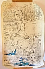 Vtg Artex Tri-Chem Liquid Embroidery 20" X 30" Deer Fawn 'Loving Care' No 2220