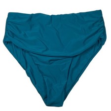 Zaful High Waist Swim Bottom Women's Size 8 Ruched Tummy Control Teal Blue