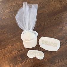 Lot Of Bridal Gifts Makeup Bag Bride Trucker Hat with Veil Eye Mask Bachelorette