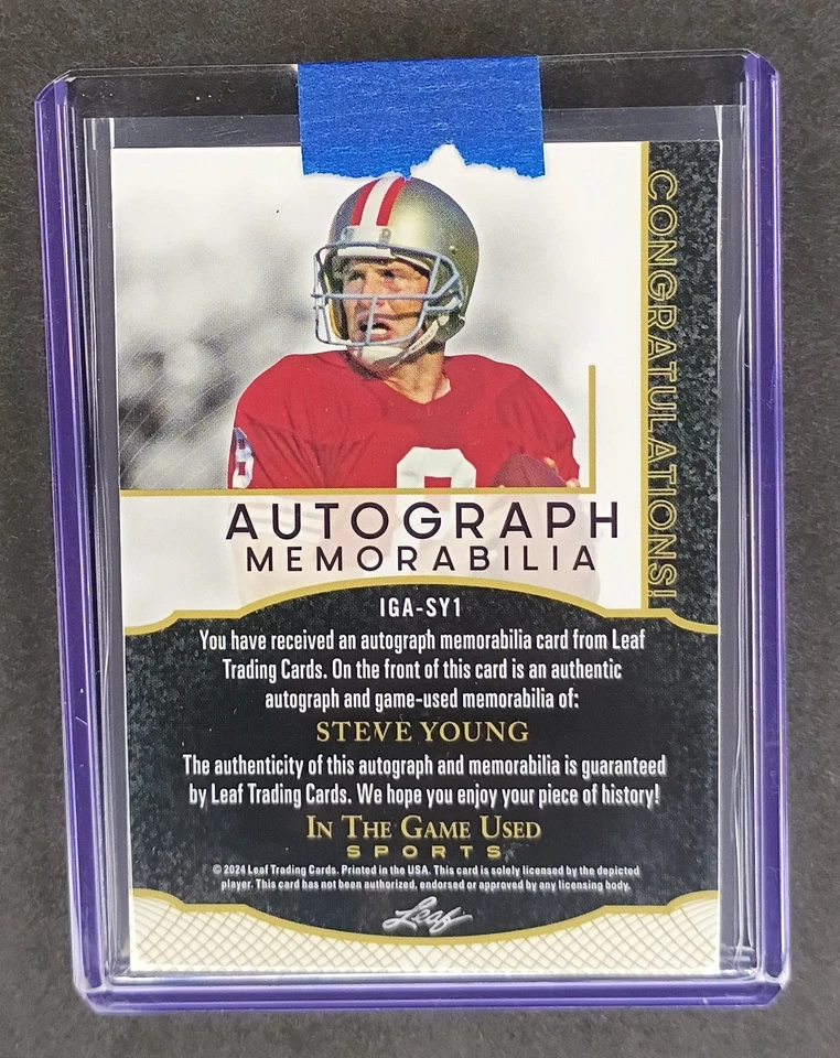 2024 Leaf ITG Used Rainbow Holo #SY1 Steve Young Jersey Autograph /25 🏈 - Image 2 of 2