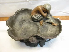 Cast Iron Art Nymph Poppies Nouveau Woman Dish Ornate Lady Risque Bathing Beauty