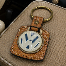 Vw Leather Keychain Vintage Keyring Keyfob 1970s Volswagen - Cool Retro Brown