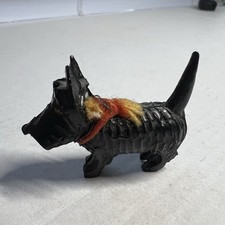 Vintage Black Bakelite Celluloid Scottie Dog Miniature Figurine Red Collar 40s