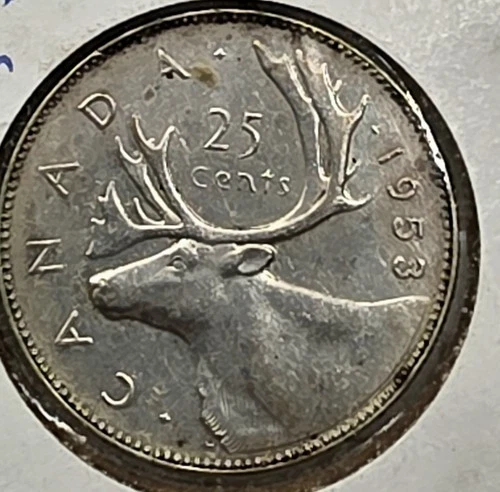 *SILVER*  1953 - Canada 25 Cents/Quarter - 0.800 Silver Coin