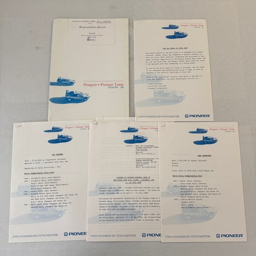 1988 Peugeot Pioneer Rally Racing Team Press Kit Pikes Peak Peugeot 405 Turbo