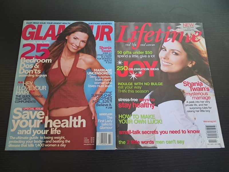 2 Magazines Shania Twain Covers Lifetime Glamour  2003 Womens Health Eat Thin