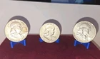Lot of 3 Franklin Half Dollars - 90% Silver 1.3 Oz. - 1952, 1956 & 1957