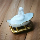 Vintage Gold Santa Claus White Milk Glass Tooth Pick Salt Candy Dish Christmas