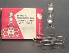 Vintage Royalty Combination Egg Cooking Stand with Sand Timer in Original Box
