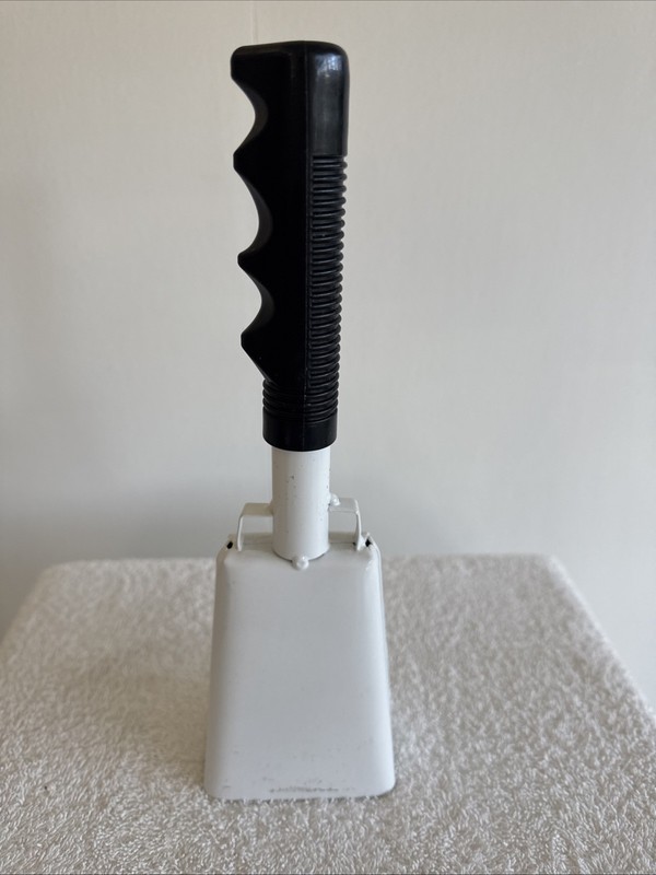 Cow Bell 10” Steel Noise Makers White Cowbell with Black Handle, More Cowbell
