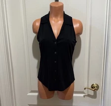 INC INTERNATIONAL CONCEPTS Black Sleeveless Button Front Shirt S Small EUC