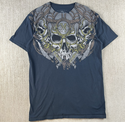 #ad Y2K Xtreme Couture Mens T Shirt Size Large Graphic Print Skull Grunge Rhinestone $24.99