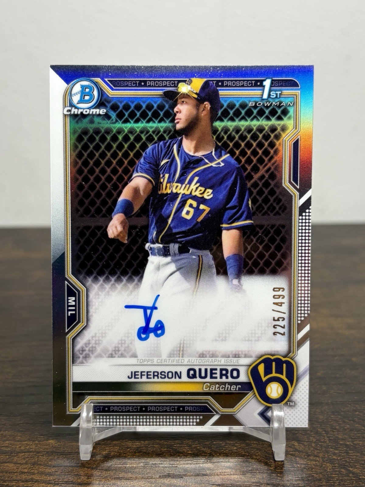 2021 Bowman Chrome Jeferson Quero 1st Bowman Auto Refractor /499 Brewers CPA -JQ