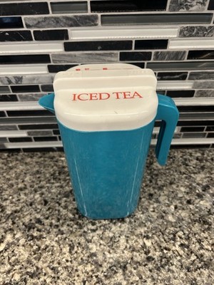 Vintage 1970s LIPTON ICED TEA Aqua 63 oz Plastic Pitcher with Lid