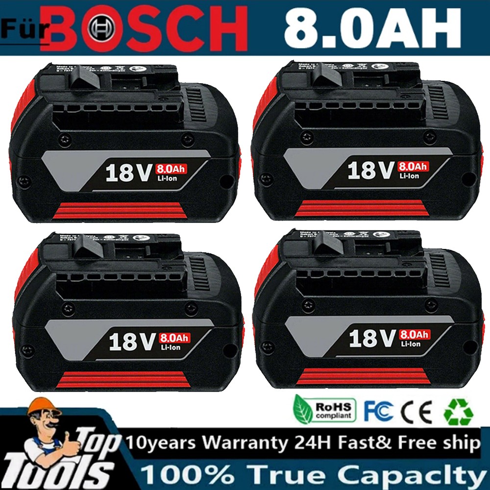 4X Original 8,0Ah Akku für Bosch 18V Professional GBA GSR BAT618 BAT619 6Ah Akku 2