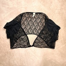 Vintage 60s Kleinert's Floral Lace Bolero Shrug Sheer Black Dark Coquette Goth