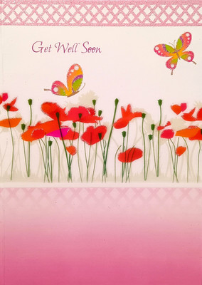 Greeting Card Get Well Flowers Butterfly Glitter Healing Energy Health