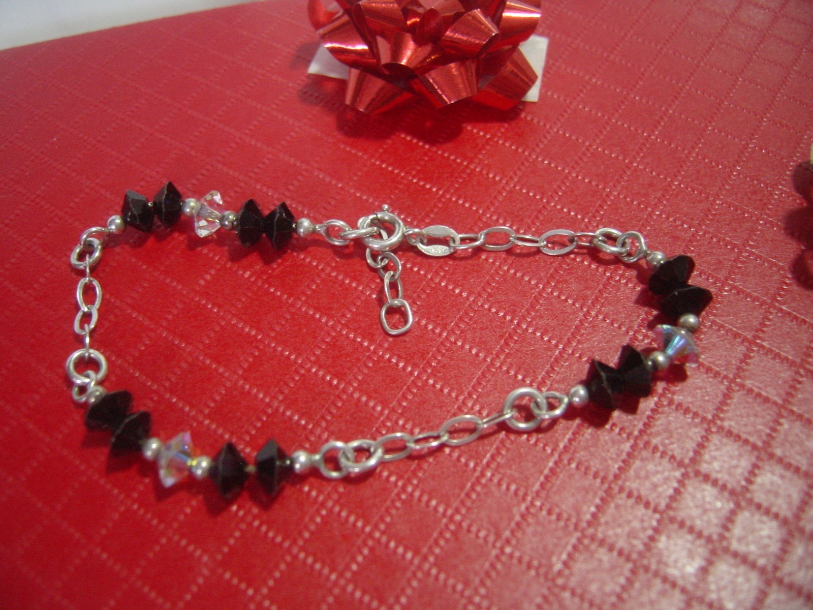 Superb Solid Silver Bracelet with Sparkly Crystal… - image 1