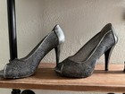 Women's Black/Silver Glitter Peep Toe Stiletto Pumps Slip On Synthetic 8.5 — photo 1