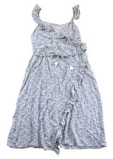 Madewell Rayon White Blue Floral Ruffle Midi Maxi Wrap Tank Sun Dress Women 18