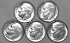 (5) Circulated 1964P Roosevelt Dimes - #7430D