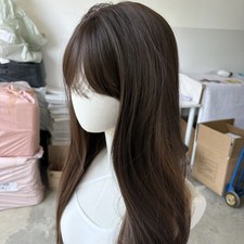 Synthetic Hair Cosplay Party Wigs With Bangs Long Straight Mixed Brown