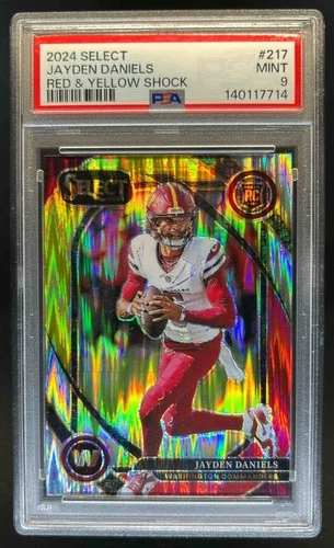 2024 Select Jayden Daniels Club RC Red and Yellow Prizm Shock #217 PSA 9