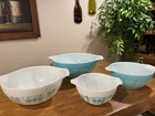 Vintage Pyrex Amish Butterprint Cinderella Bowl Set 401-404 Turquoise MCM