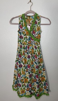April Cornell Girls Kelly s Garden Floral Cotton Ruffle Wrap Style Dress Size 8