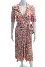 Ganni Womens Wrap Dress Beige Floral Collared 3/4 Sleeve Mid-Calf Size 34