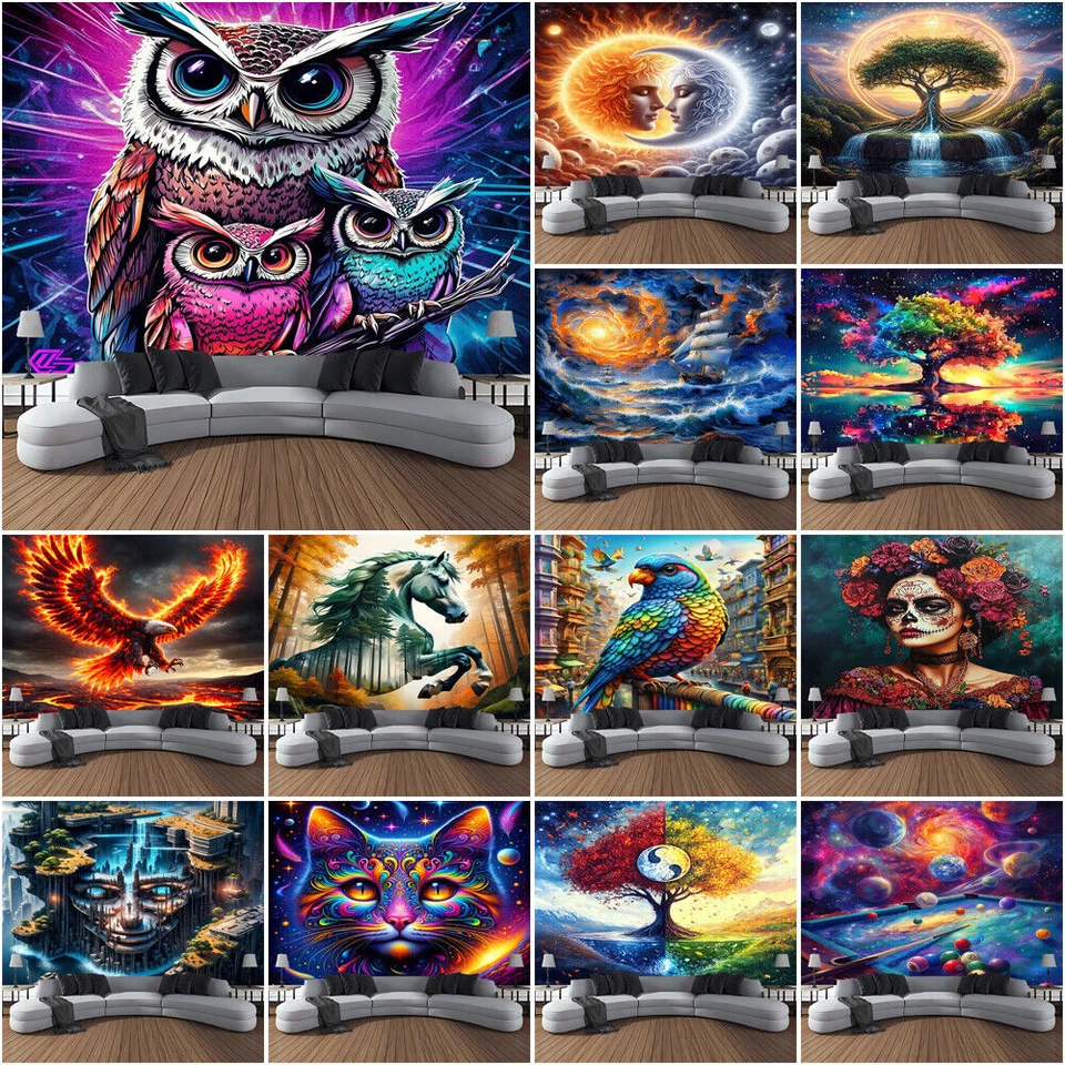 Großer Mond Baum Wandbehang Adler Eule Wandteppich Decke Tagesdecke Abdeckung - Bild 2 von 3