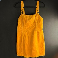 Urban Outfitters Women's Size L Velvet Overalls Dress Frayed Edge Hem Zip Snap