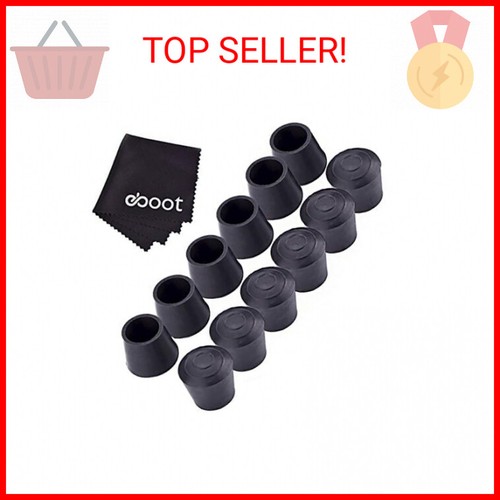 eBoot Table Chair Rubber Leg Tips Caps, 7/8 Inch, 12 Pack, Black