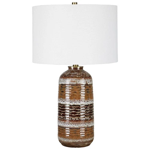 Uttermost Roan Farmhouse Ceramic Fabric and Metal Table Lamp in White/Charcoal - Picture 3 of 7