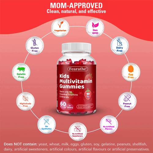Kinder-Multivitamin, 120 vegane Erdbeer-Gummibärchen - Bild 3 von 13