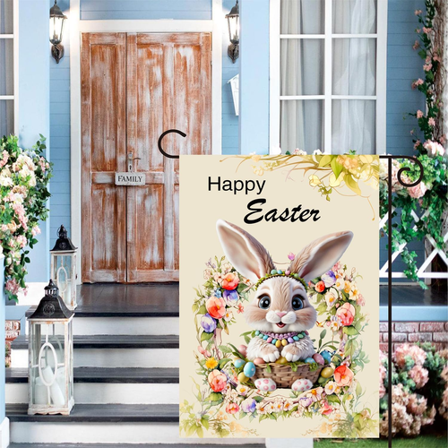 Easter Garden Flag Happy Easter Bunny Garden Flag 12X18 Inch Double Sided for ou - Picture 4 of 12