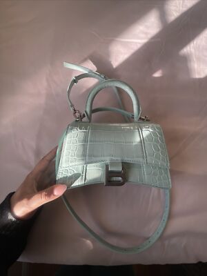ハンドバッグ Balenciaga Mint Green Leather Small Hourglass Handbag BALENCIAGA Shiny Calfskin Crocodile Embossed Hourglass Top