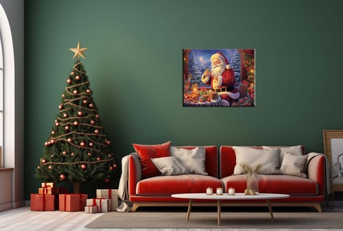 Christmas Home Wall Art Decor,Vintage Santa Claus Oil Painting Printed On Canvas - Picture 7 of 8