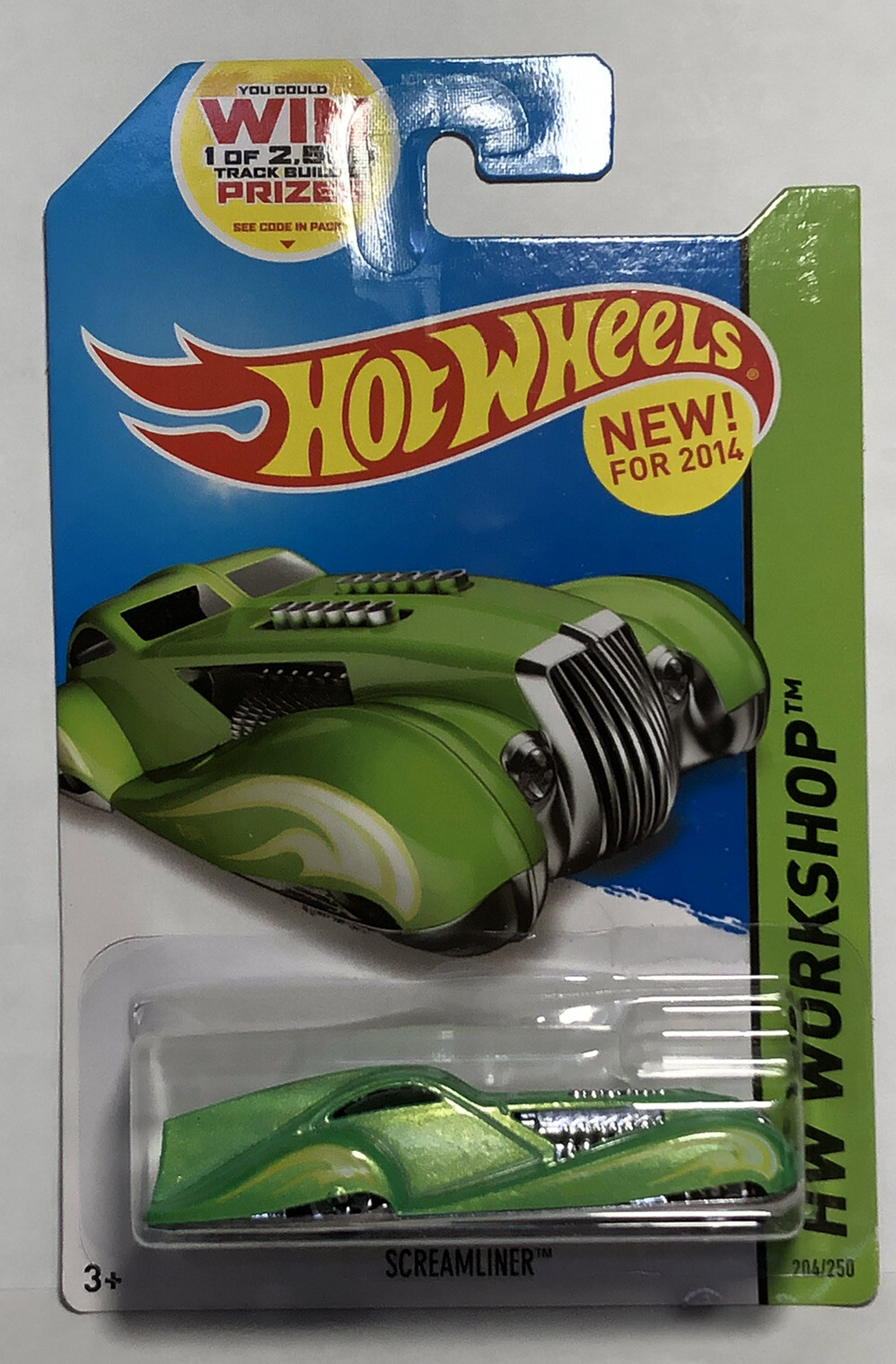2014 Hot Wheels #204 HW Workshop-HW Garage SCREAMLINER Green Variant w/Chrome5Sp